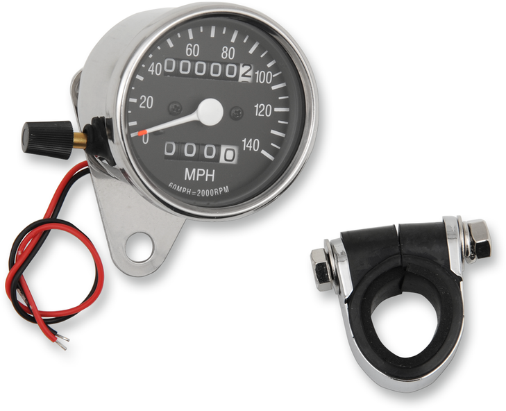 Drag Specialties 2.4" Mph Mini Led Mechanical Speedometer/Indicators/Trip - Chrome Housing - Black Face - 2:1