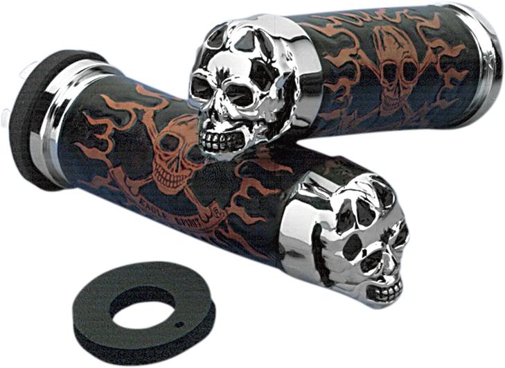 Drag Specialties Grips - Skull Grips - Plain Eyes - Chrome