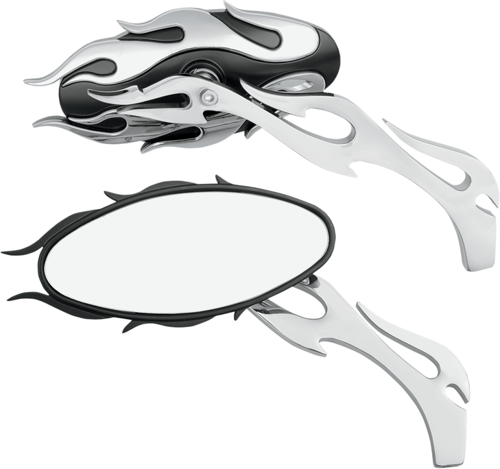 Drag Specialties Flame Oval Mirror - Black/Chrome