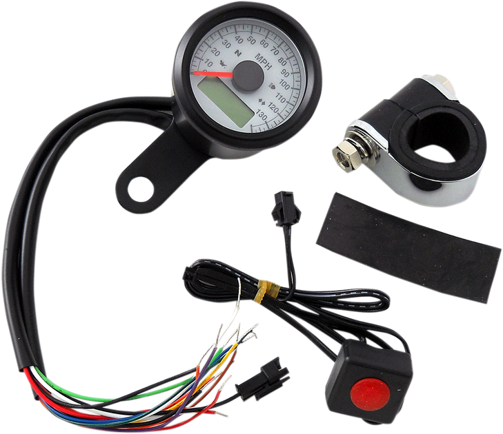 Drag Specialties Programmable Speedometer With Indicator Lights - Gloss Black - 140 Mph Led White Face - 1-7/8"