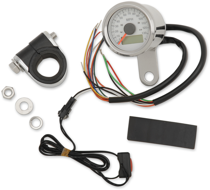Drag Specialties Programmable Speedometer With Indicator Lights - Stainless Steel - 140 Mph Led White Face - 1-7/8"
