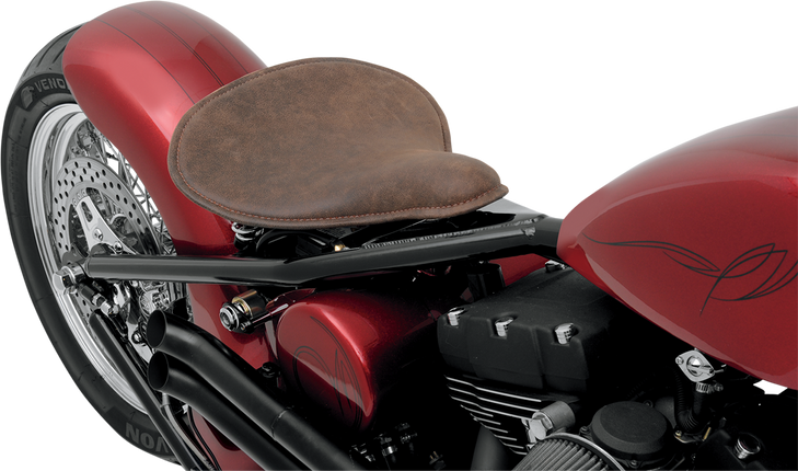 Drag Specialties Spring Solo Seat - Large - Low-Profile - Brown W/ Perimeter Stitch