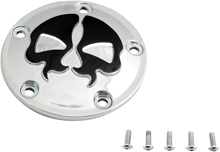 Drag Specialties Points Cover - Chrome - Black Skull - 5 Hole - Twin Cam