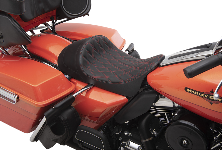 Drag Specialties Forward Low Solo Seat - Diamond - Red Stitched - Fl '08-'23