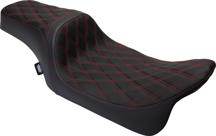 Drag Specialties Predator 1Up Seat - Vinyl - Double Diamond Red Stitch - Flh '08-'23