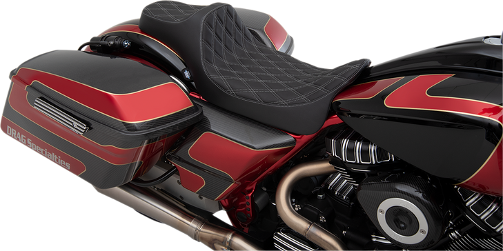 Drag Specialties Predator Iii Seat - Extended Reach - Double Diamond - Silver Stitched - Fl '08-'23