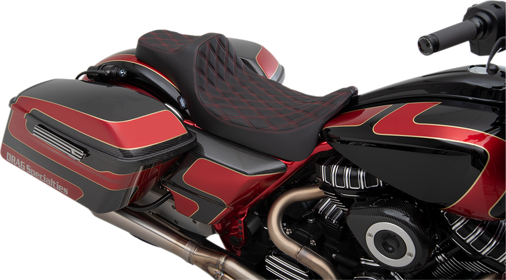 Drag Specialties Predator Iii Seat - Extended Reach - Double Diamond - Red Stitched - Fl '08-'23