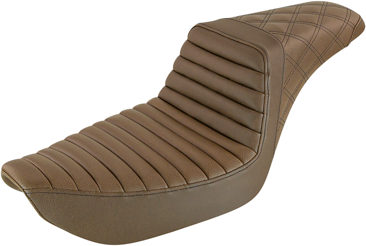 Saddlemen Step-Up Seat - Front Tuck-N-Roll/Rear Lattice Stitch - Brown - Dyna 896-04-176Br