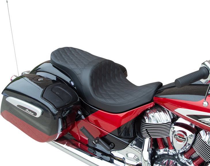 Drag Specialties Low Profile Touring Seat - Double Diamond - Black Stitch - Solar Reflective - Indian '14-'22
