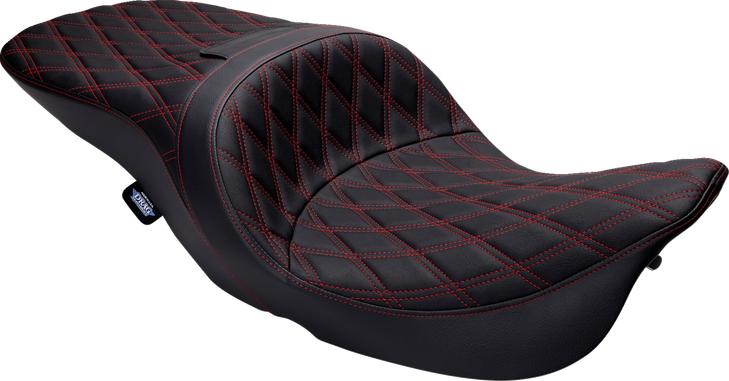 Drag Specialties Freedom Seat - Vinyl - Double Diamond Red Stitch - Flh '97-'07