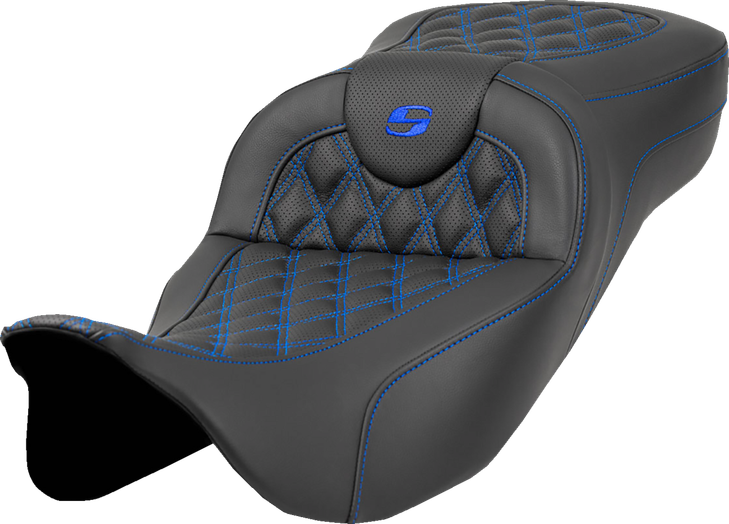 Extended Reach Roadsofa Seat - Lattice Stitch - Blue Stitch - Without Backrest - Fl '08-'23 808-07B-18401