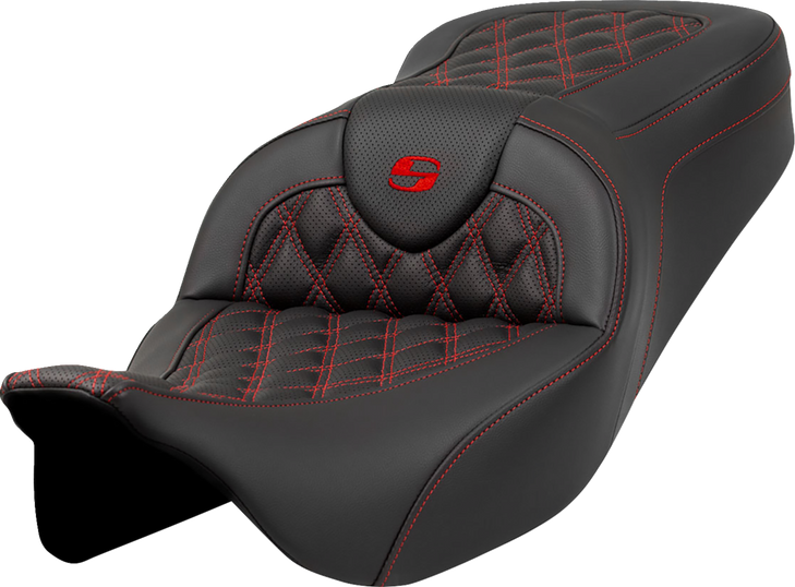 Roadsofa Seat - Lattice Stitch - Red Stitch - Without Backrest - Flh/Flt '08-'23 808-07B-18204