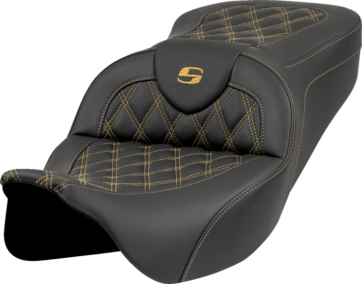 Saddlemen Roadsofa Seat - Lattice Stitch - Gold Stitch - W/O Backrest - Fl '08-'23 808-07B-18207