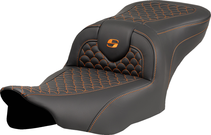 Saddlemen Roadsofa Seat - Dragon Scale Stitch - Orange Stitch - W/O Backrest - Fltr/Flhx '23-'24 823-07-20803