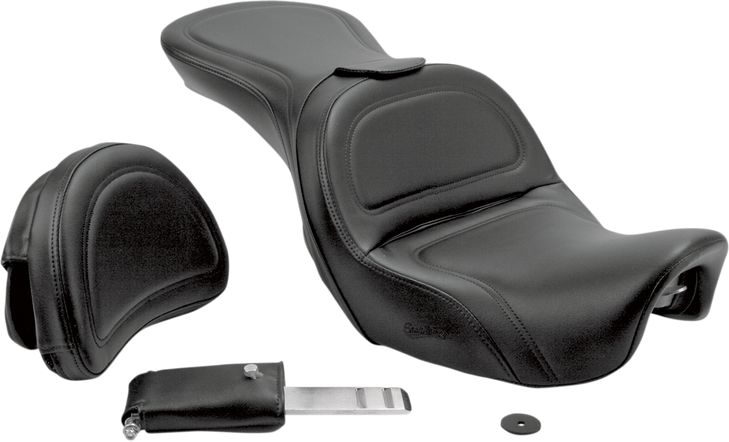 Saddlemen Seat - Explorer - With Backrest - Stitched - Black - Dyna 806-04-0301