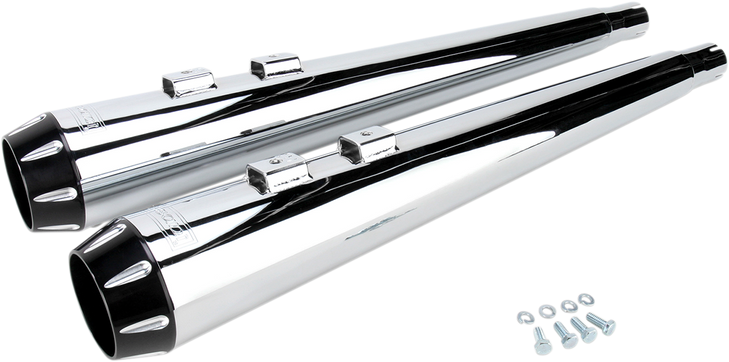 Bassani Xhaust Megaphone Mufflers - Chr/Blk - Fluted - Performance Baffle Flh-517Rl