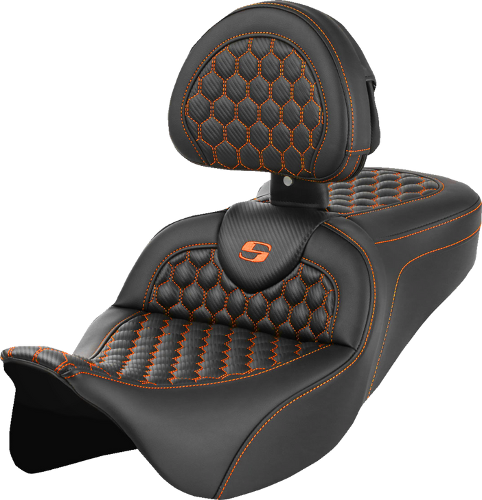 Roadsofa Seat - Honeycomb - Orange Stitch - With Backrest - Flh/Flt '08-'23 808-07B-189B3