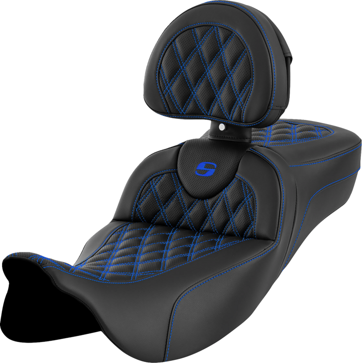 Roadsofa Extended Reach Seat - Lattice Stitch - Blue Stitch - With Backrest - Fl '08-'23 808-07B-184B1