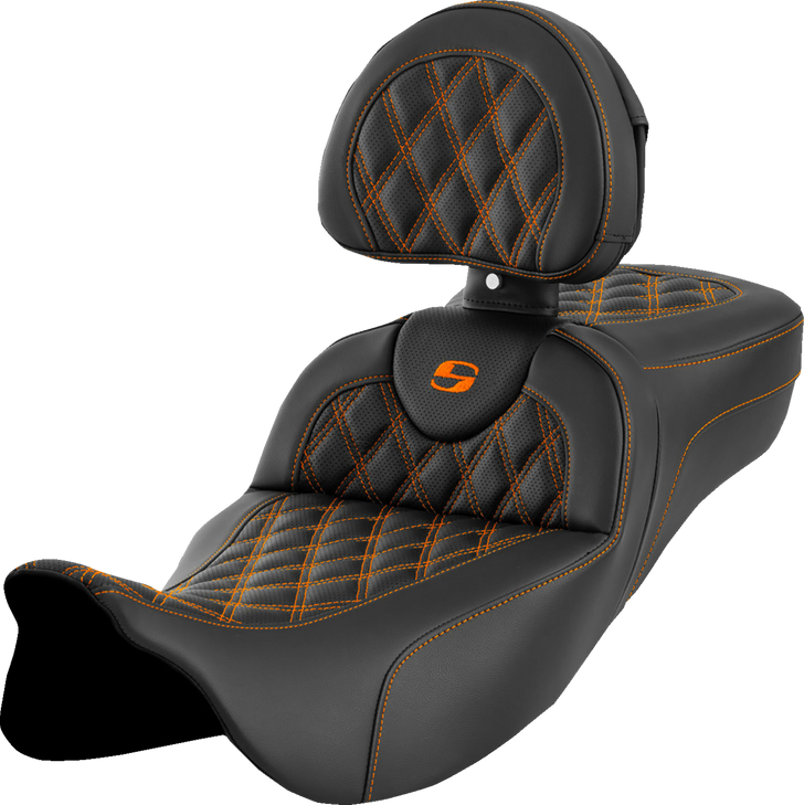 Roadsofa Extended Reach Seat - Lattice Stitch - Orange Stitch - With Backrest - Fl '08-'23 808-07B-184B3