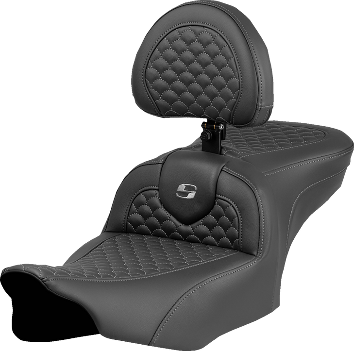 Saddlemen Roadsofa Seat - Dragon Scale Stitch - Gray Stitch - W/ Backrest - Fltr/Flhx '23-'24 823-07-208B2