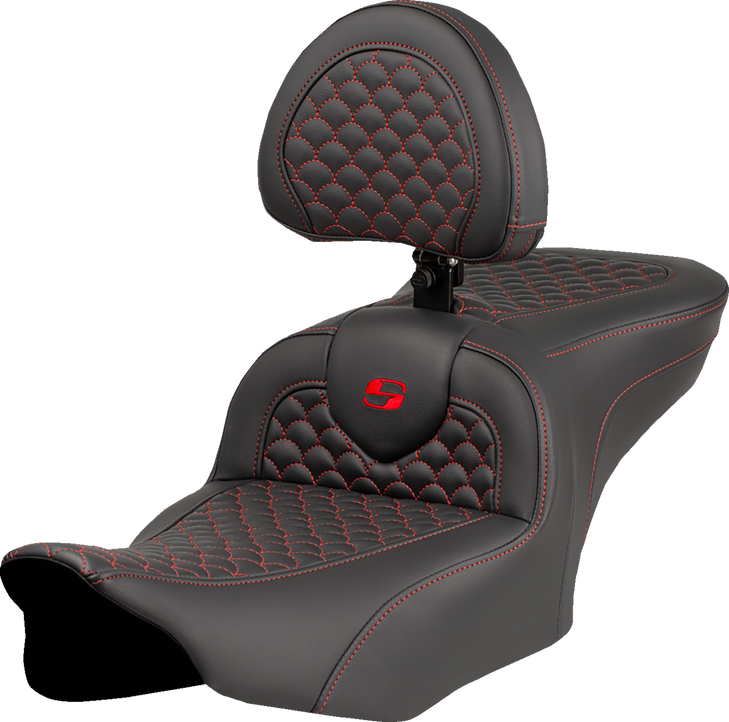 Saddlemen Roadsofa Seat - Dragon Scale Stitch - Red Stitch - W/ Backrest - Fltr/Flhx '23-'24 823-07-208B4