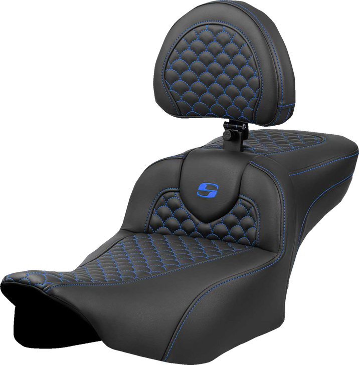 Saddlemen Roadsofa Extended Reach Seat - Dragon Scale Stitch - Blue Stitch - W/ Backrest - Fltr/Flhx '23-'24 823-07-209B1