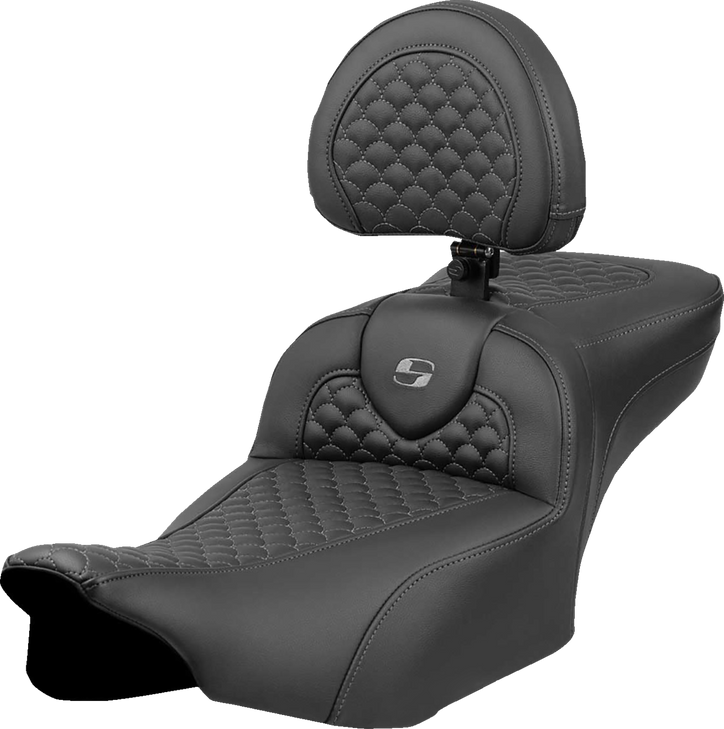 Saddlemen Roadsofa Extended Reach Seat - Dragon Scale Stitch - Dark Gray Stitch - W/ Backrest - Fl '23-'24 823-07-209B2