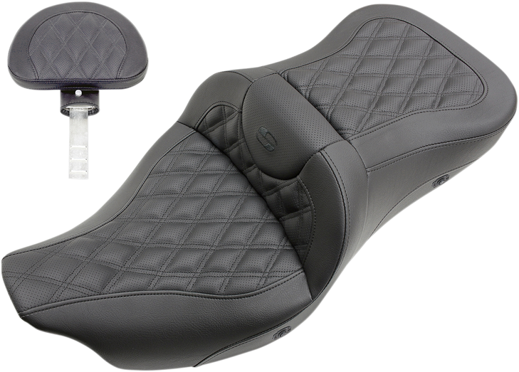 Saddlemen Roadsofa Seat - With Backrest - Full Lattice Stitch - Heated - '08-'23 Flh/Flt 808-07B-182Brhc