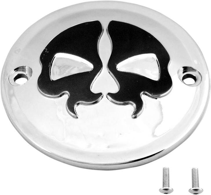 Drag Specialties Points Cover - Chrome - Black Skull - 2 Hole