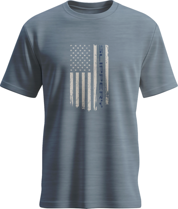 Slippery Tee Slippery Flag Flint Blue Heather Lg