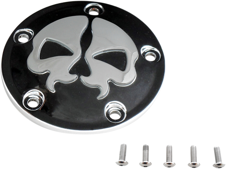 Drag Specialties Points Cover - Black - Chrome Skull - 5 Hole - Twin Cam