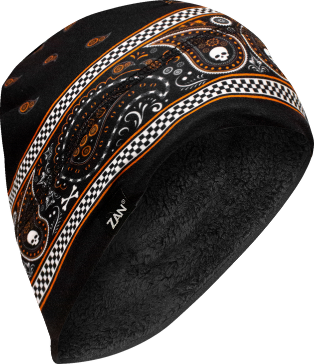 Zan Headgear Sportflex Helmet Liner - High Pile Fleece Lined - Classic Bandanna - Black/Orange Whlh197