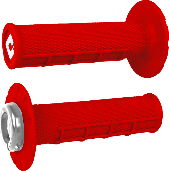 Half Waffle V2.1 Lock-On Grips - Atv/Mx - Bright Red/Silver J33Hwr-S