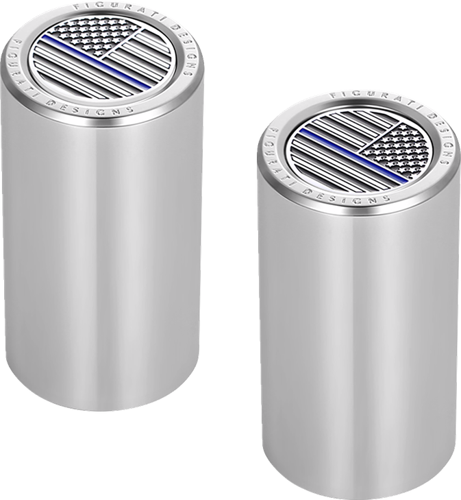 Figurati Designs Docking Hardware Covers - American Flag - Blue Line - Long - Stainless Steel Fd70-Dc-2545-Ss
