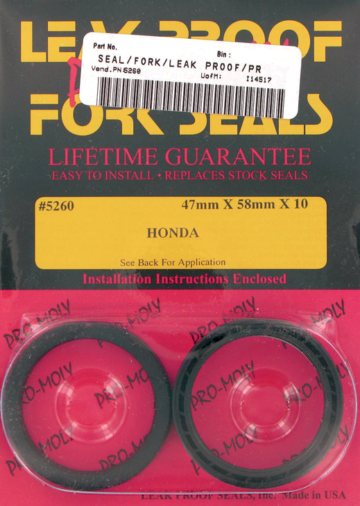 Fork Seals - 47 Mm Id X 58 Mm Od X 10 Mm T - Pro-Moly 5260