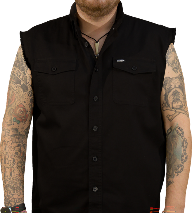 Lethal Threat No Regrets Printed Sleeveless Button Down Shirt - Black - 3Xl Co60190Xxxl