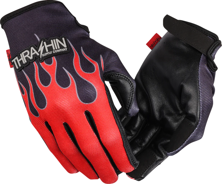 Thrashin Supply Co. Glove Flame Stealth Leather Palm Red Xl Sv1-21-11