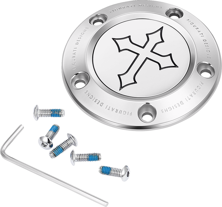 Figurati Designs Timing Cover - 5 Hole - Cross - Stainless Steel Fd41-Tc-5H-Ss