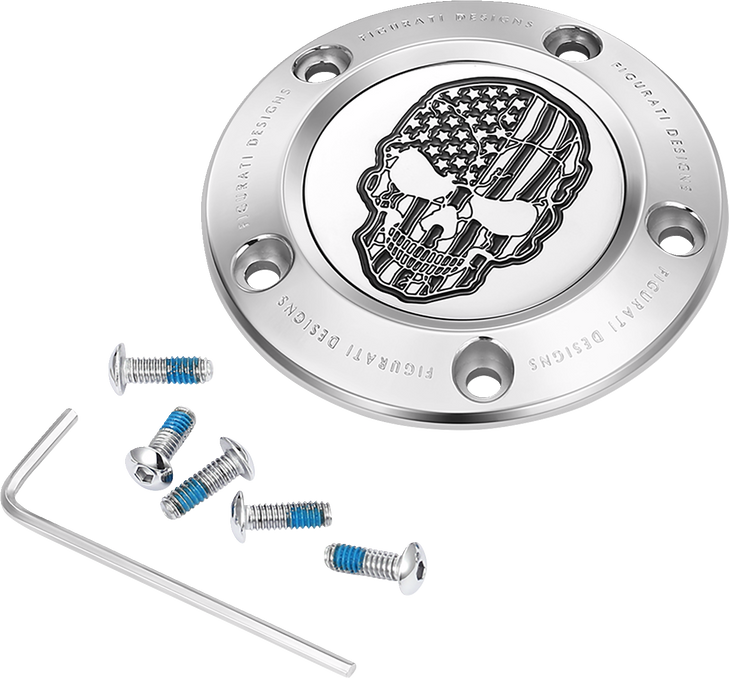 Figurati Designs Timing Cover - 5 Hole - Skull - Contrast Cut - Stainless Steel Fd27-Tc-5H-Ss
