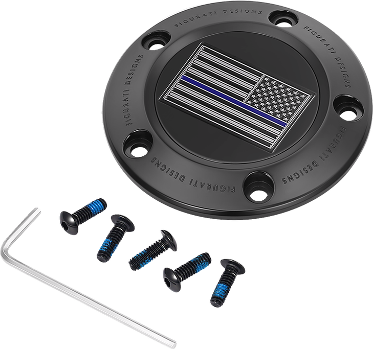 Figurati Designs Timing Cover - 5 Hole - Blue Line American Flag - Black Fd71-Tc-5H-Blk