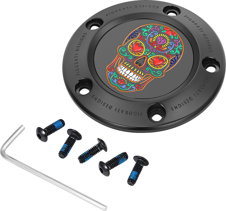 Figurati Designs Timing Cover - 5 Hole - Sugar Skull - Black Fd30-Tc-5H-Blk