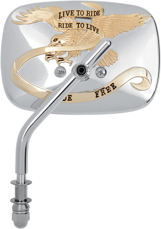 Mirror - "Live To Ride" - Side View - Rectangle - Gold/Chrome - Left 20-31707A
