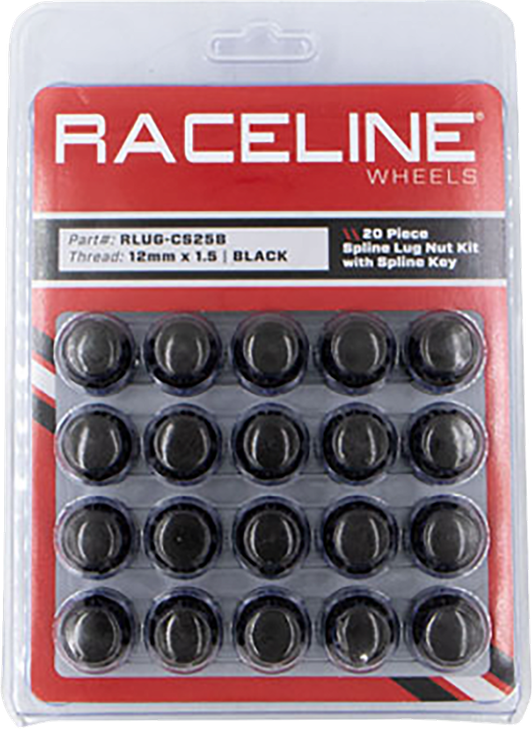 Raceline Wheels Lug Nuts - Spline Socket - 12 Mm X 1.5 - With Spline Key - Black - 20 Pack Rlug-Cs25B
