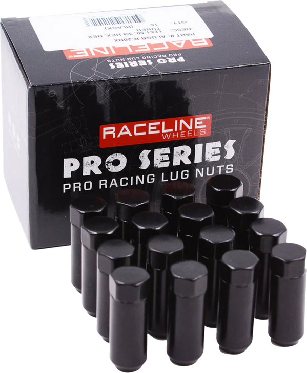 Raceline Wheels Lug Nuts - Military - 3/4" Hex - 12 Mm X 1.5 - Black - 16 Pack Alugb-R-20Bx