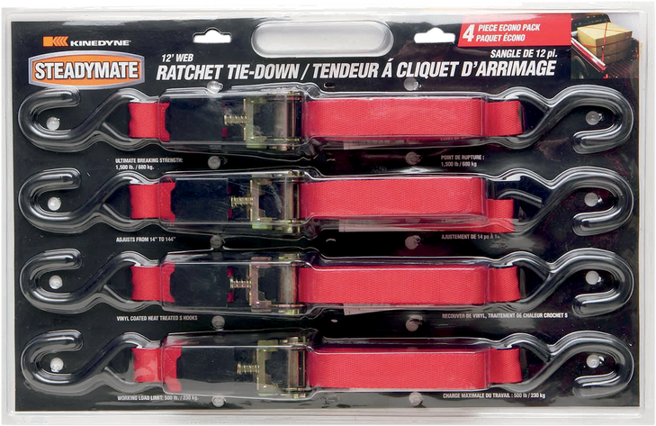 Steadymate Ratchet Tie-Downs - 1" X 1' - 4 Pack - Red 15531