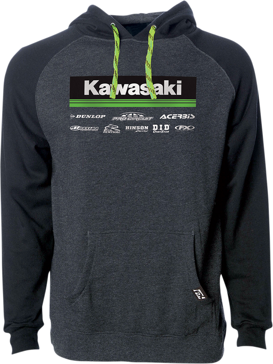 Factory Effex Kawasaki 21 Racewear Hoodie - Charcoal/Black - Large 24-88124