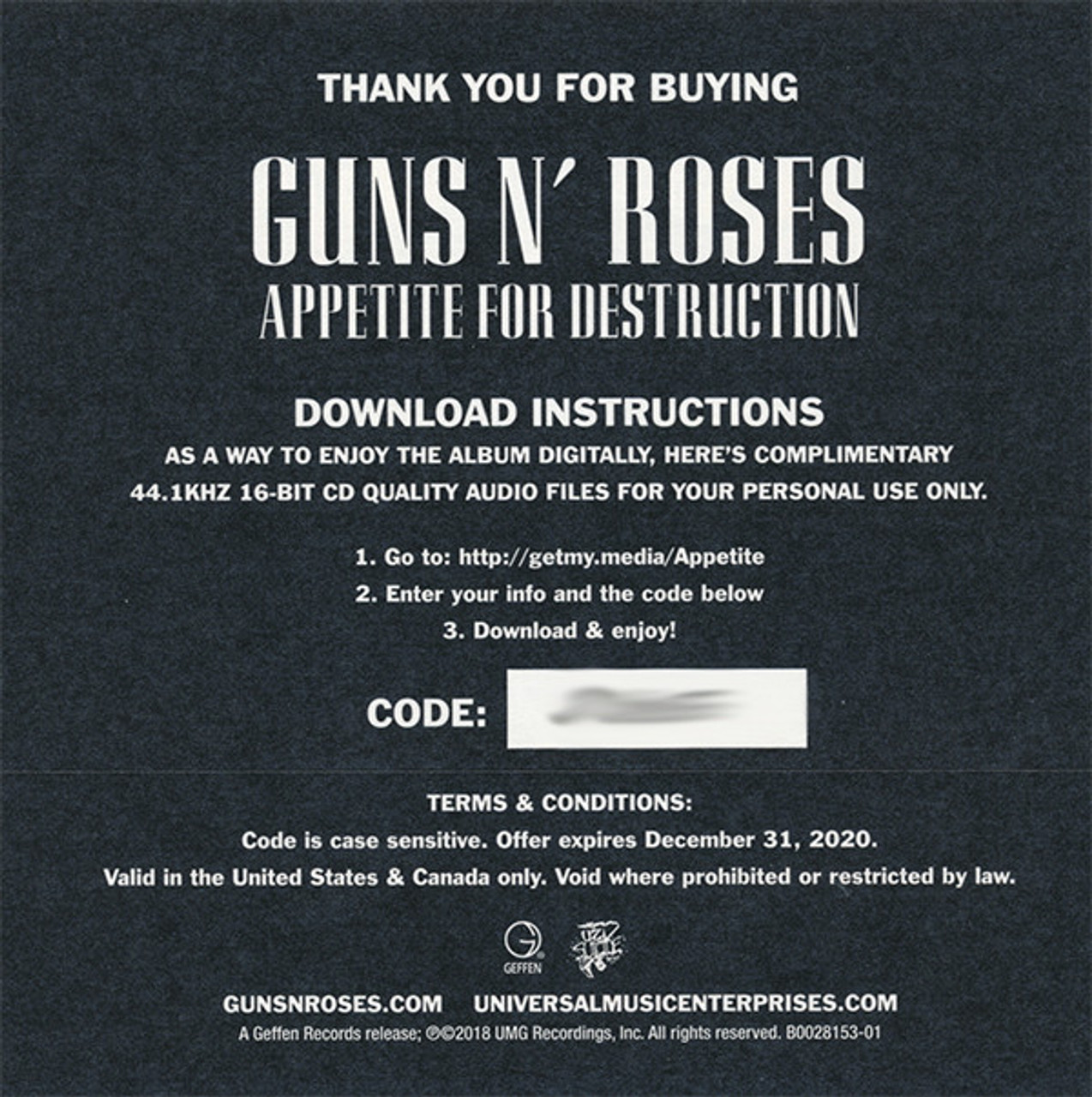 Guns N' Roses - Appetite For Destruction - Geffen Records