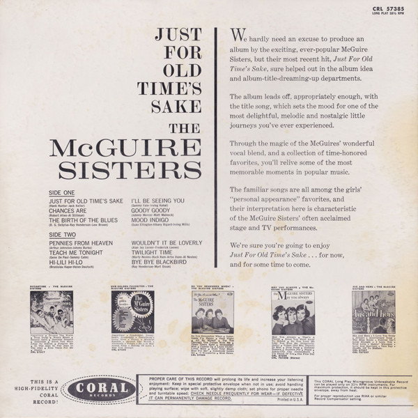 McGuire Sisters - Just For Old Time's Sake - Coral - CRL 57385