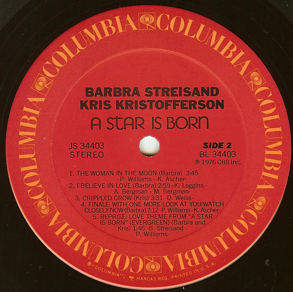 Barbra Streisand, Kris Kristofferson A Star Is Born Columbia