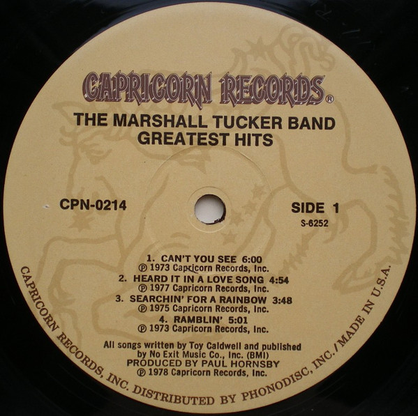 The Marshall Tucker Band Greatest Hits Capricorn Records CPN 0214